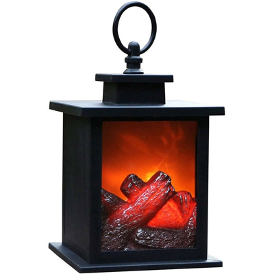 Lampada lanterna da tavola con 6 led effetto fuoco camino manica colore nero