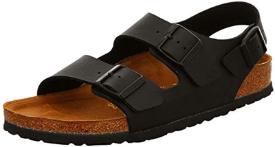 Birkenstock Classic Milano Birko-Flor Softfootbed - Sandali unisex - adulto, Nero (Black Leather upper), 36 (Stretta)