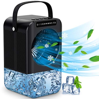 Mini Raffreddatore D'aria, 3 velocità condizionatore portatile 600ML Serbatoio Basso Rumore condizionatore portatile caldo e freddo con 7 Colori Luce