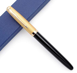 JINHAO 85 - Penna stilografica in metallo Golden Cap Ink Pen (nero, pennino extra fine 0,38 mm) en oferta