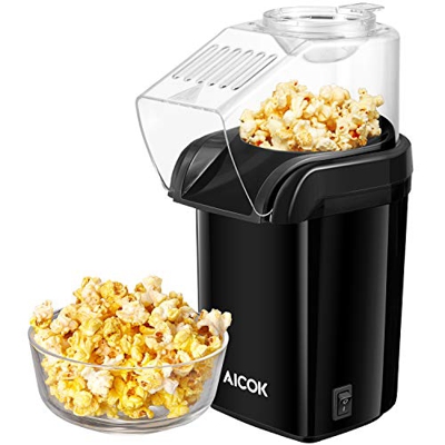 Macchina per Popcorn, Aicok 1200W Popcorn Popper Compatta ad Aria Calda Senza Olio e Grassi, Retro Macchina Pop Corn con Design a Bocca Larga, Senza B