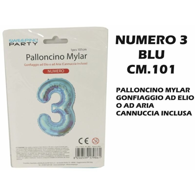 Bighouse It - PALLONCINO MYLAR CM.101 NUMERO 3 BLU