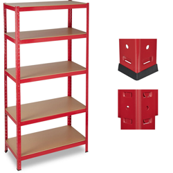 Relaxdays - Scaffale in Metallo, Capacità fino a 1325 kg, 5 Ripiani ad Incastro Garage HLP 180x90x45 cm Acciaio MDF, Rosso precio