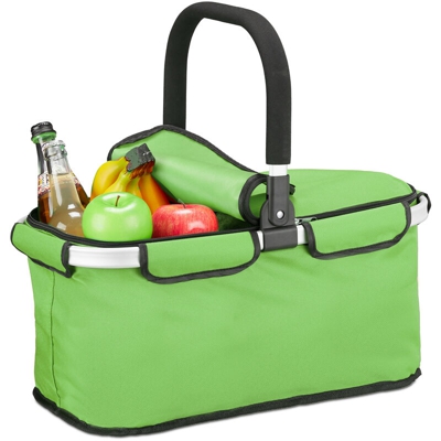Cestino per Spesa Pieghevole, Coperchio, Borsa con Manici 25 L, Shopper Bag, Cerniera, Poliestere,Verde Chiaro