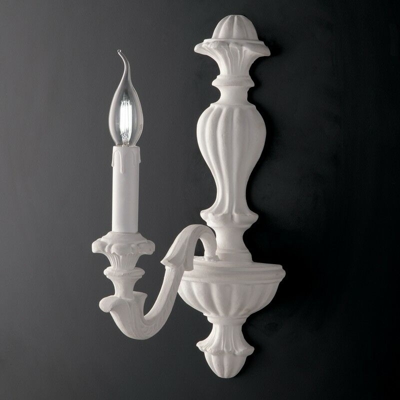 Applique barocca in legno e pasta di legno bianco 1 luce