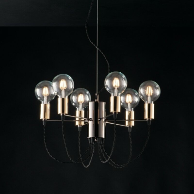 Sospensione lampadario urban industrial 6 luci con rifiniture oro lucido