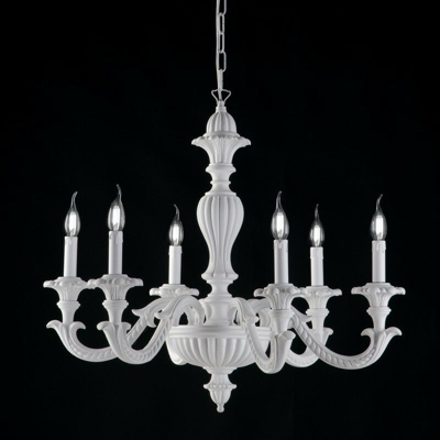 Lampadario barocco legno e pasta di legno bianco shabby 6 luci