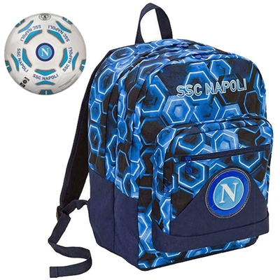 Zaino Cartella Scuola Big Plus + Pallone Ufficiale Blu Azzurro - Ssc Napoli