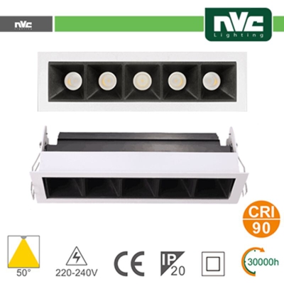 NVC - faretto incasso 5x3 watt 220-240 volt 5 luci A+ CE bianco bianco caldo no quadrato lif nv52c5x3w3k50wb