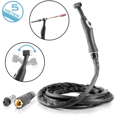 Torce per saldatura TIG WP-26 con pacchetto di tubi flessibili da 4,5 metri fino a 200 A, raffreddate a gas, 2 poli, molto flessibile, impugnatura
