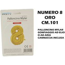 Bighouse It - PALLONCINO MYLAR CM.101 NUMERO 8 ORO características