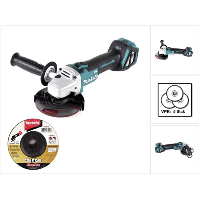 Makita DGA 511 Z Smerigliatrice angolare a batteria 18V 125 mm + 6x Mole - senza batteria, senza caricabatterie