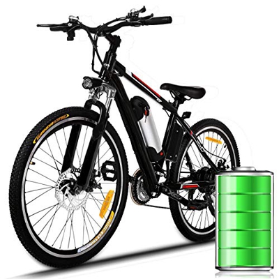 E-bike Mountain Bike Bici Elettrica con Cambio Shimano a 21 Velocità, 250W, 8AH, Batteria Agli ioni di litio 36V, 26 ", Luce per City Bike (Nero-rosso