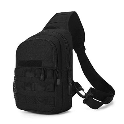 Huntvp® Borsa Petto Tattico con USB Ricaricabile Porta Bottiglia Militare Zaino Monospalla Uomo Borsello a Tracolla Molle per Campeggio Escursionismo 