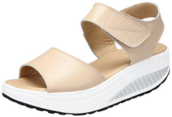 DAFENP Sandali con Zeppa Donna Estivi Comode Cuoio Platform Sandalo Eleganti Plateau Scarpe con Tacco per Camminare (01 Beige, 36) precio