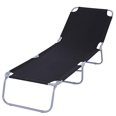 Outsunny Sdraio da Giardino Pieghevole in Metallo e Tessuto Oxford, Lettino Prendisole Traspirante 180x55x24cm Nero