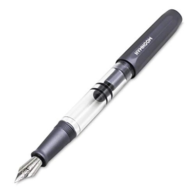 Moonman T1 - Penna stilografica in alluminio, design grigio argento, con fusto Arcylic trasparente, pennino sottile, confezione regalo