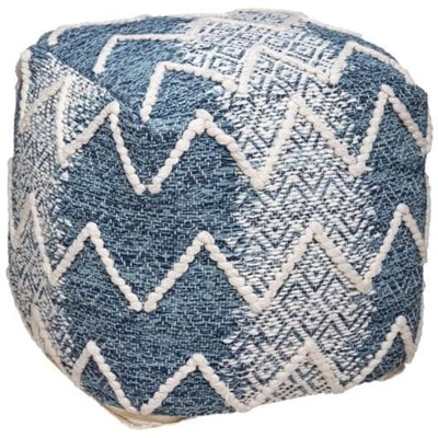 Pouf In Cotone - L. 45 X L. 45 X H. 45 Cm - Blu, Bianco, Terra