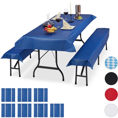 Relaxdays - 24x Set Tovaglie per Tavoli e Panche da Birreria, Misure LxP 100 x 250 cm, 16 Copri Panca, Lavabili, Blu