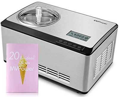 MVPower Gelatiera 2L, Macchina del Gelato con 180W Compressore Autoraffreddante, Gelatiera Automatica, Display LCD, Acciaio Inox Satinato, per Gelato,