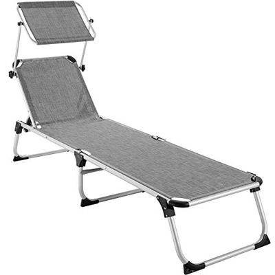 TecTake 800812 Sdraio da Spiaggia, Parasole e Schienale Regolabile, Pieghevole e Trasportabile, Lettino Prendisole, Giardino Relax, Nuovo (Grigio-méla