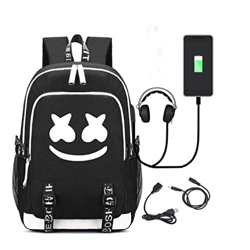 Lelestar Zaino luminoso Marshmello Cartella Grande volume 36L con porta di ricarica USB e linea audio Borsa unisex per libro scolastico Zaino con cion en oferta