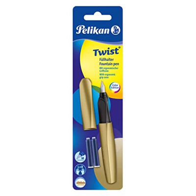 Pelikan 811408 Twist - Penna stilografica (universale per destrimani e mancini), 1 penna stilografica e 2 cartucce d'inchiostro