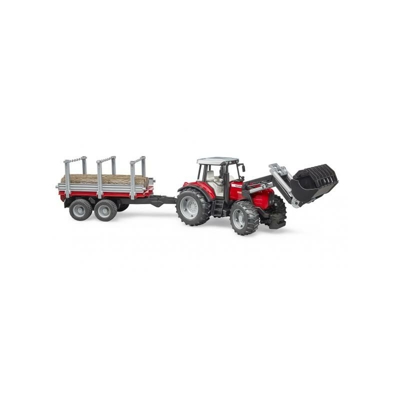 BRUDER Trattore Massey Ferguson 7480 Con Rimorchio Trasporto Tronchi