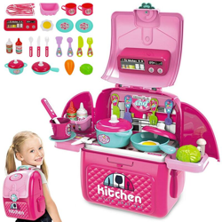 Zaino Valigetta Cucina Giocattolo Bambini con Fornello 28 Accessori Gioco Rosa características
