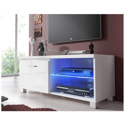 Tv Mobile Led - Porta Tv, Bianco Mate E Bianco Laccato, Dimensioni: 100 X 40 X 42 Cm Di Profondità.