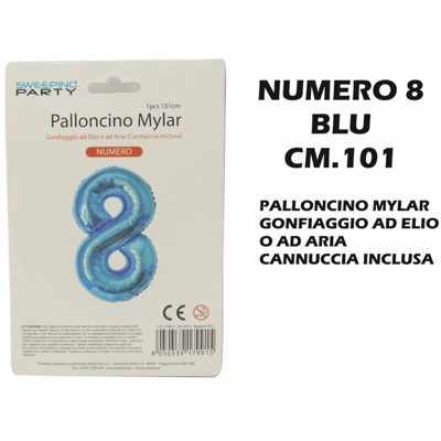 Palloncino Mylar Cm.101 Numero 8 Blu