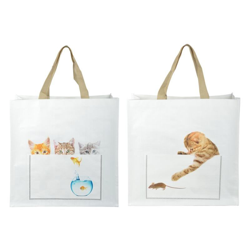 SHOPPING BAG CON TASCA FANTASIA GATTI ASSORTITE UCCELLI SELVATICI CIBO - Peragashop en oferta