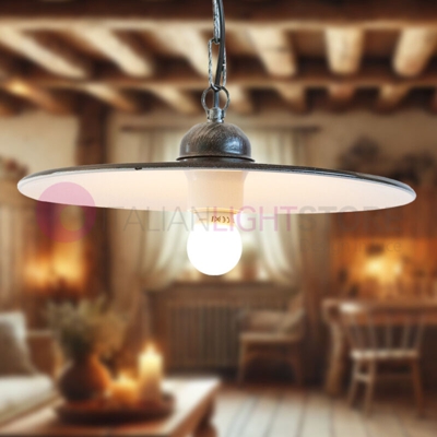 Cruccolini - Lampadario in Ferro Battuto Tulipano Classico Piatto Ø 32 cm.
