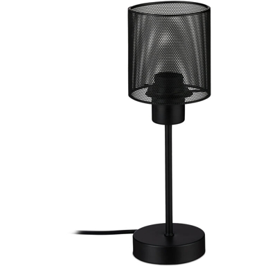 Relaxdays - Lampada da Tavolo, da Comodino, Sottile, in Metallo, Design Industrial Stile Moderno, E27, 34 x 11 cm, Nero