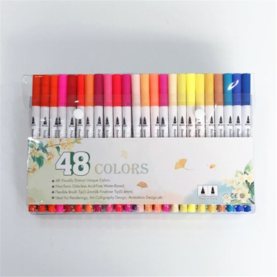 Pennarello a colori Penna a base d'acqua a doppia punta per acquerello per pittura a pennarello a doppia testa 48 pezzi di colori