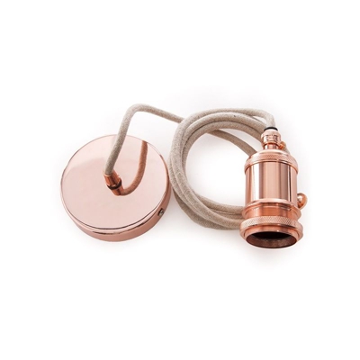 Pendel E27 Cavo 2000Mm Tela Beige 3 X 0,75 Portalampada Interruttore Rotante - Rame Rosso -Rosone Rame Rosso (AM-AT513)