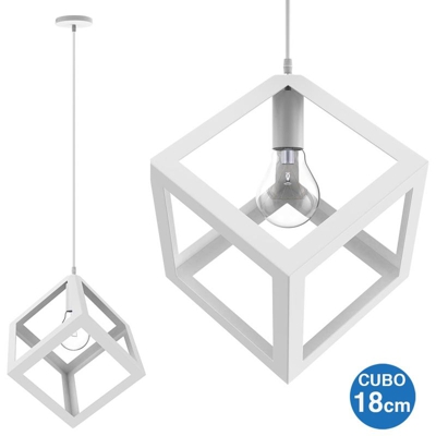 Lampadario Lampada Sospensione Cubo 18cm Design Moderno Paralume Metallo Bianco