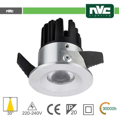 NVC - punto luce faretto led foro 35mm 2 watt 220-240 volt 30° A+ CE bianco caldo grigio lif nv1052w3k