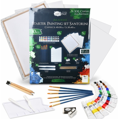 Set di Tele e Colori Acrilici Santorini - 30 articoli - Artina