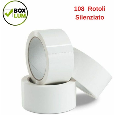 Boxlum - Nastro imballaggio adesivo silenziato bianco 108 rotoli da mm 66x50 metri