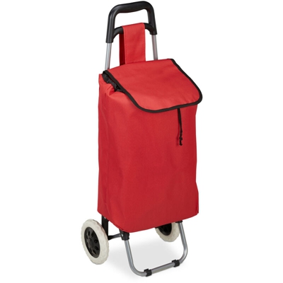 Relaxdays - Carrello Pieghevole per la Spesa, Borsa Estraibile da 28 L, Pratico Trolley, Ruote, HLP 92,5x42x28 cm, rosso