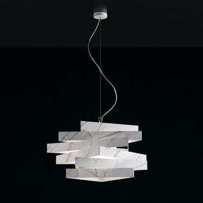Sospensione in ferro laccato bianco Con rivestimento in pvc effetto marmo cm 60