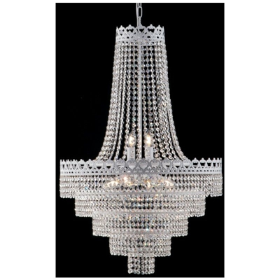 Lampadario in ferro laccato bianco con decorazione argento 10 luci con strass