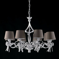 Lampadario ferro bianco shabby 8 luci con paralumi in pvc tortora características