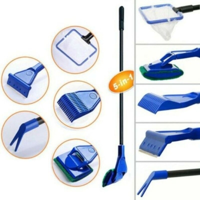 Fast World Shopping - SET PULIZIA ACQUARIO 5 IN 1 SPUGNA VETRO RASTRELLO GHIAIA PINZA PIANTE ALGHE