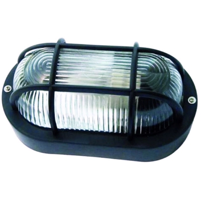 APPLIQUE DA ESTERNO OVALE VETRO CON GRIGLIA IP44 ATTACCO E27 LAMPADA DA PARETE SOFFITTO MURO -Nero