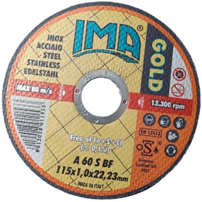 IMA - DISCO TAGLIO SOTTILE FERRO ACCIAIO INOX 115x1,0 mm SMERIGLIATRICI ANGOLARI FLEX