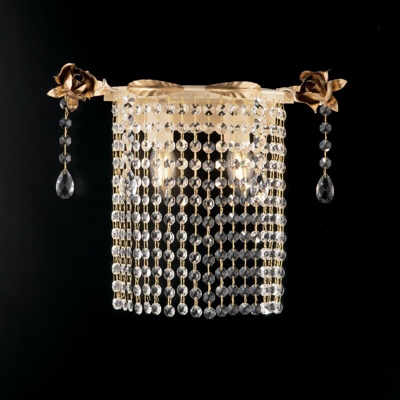 Applique in ferro laccato avorio con decorazione e rifiniture oro2 luci con strass ottagonali