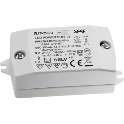 Self Electronics SLT6-350ILS Driver per LED Tensione costante, Corrente costante 7.94 W, 7.31 W 350 mA 7.5, 24.0 - 21.0