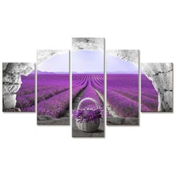 Quadro Moderno 5 Pezzi Su Tela Grande Vogue 120x210 Cm Finestra Sul Campo Di Lavanda precio
